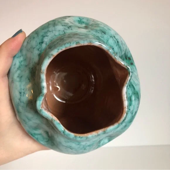 Vintage MCM Made in Italy pottery vase marbled aqua pinched organic midcentury - Picture 6 of 12